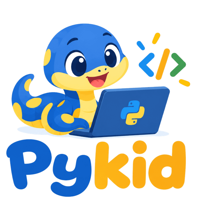 PyKid — chú trăn đang gõ code trên laptop